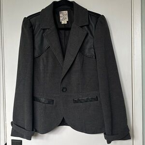 Tulle Anthropologie Charcoal Blazer with Black faux leather Accents